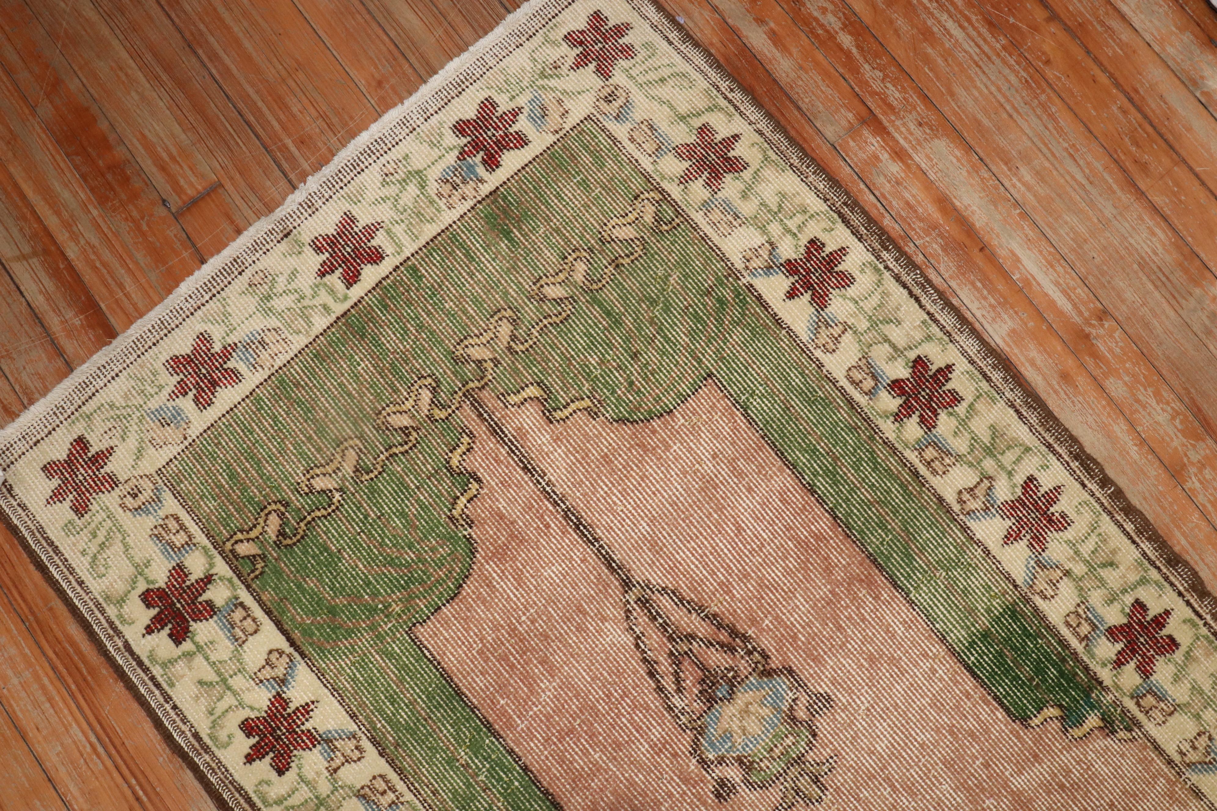 Worn Turkish Prayer Rug In Distressed Condition For Sale In New York, NY