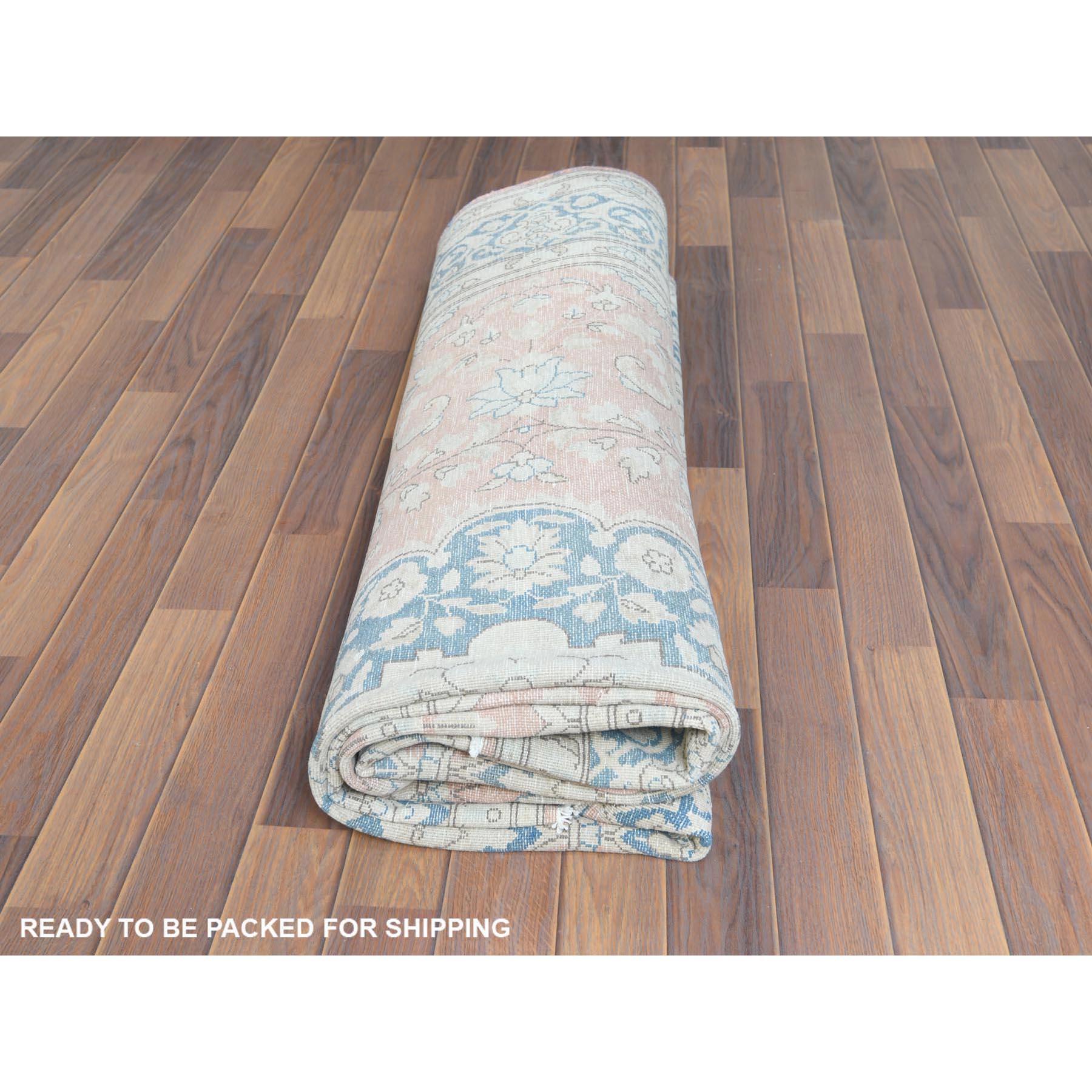 Lana Desgastada, Recortada Fina, Anudada a Mano, Rojo Desteñido, Alfombra Persa Kerman Vintage en venta 3