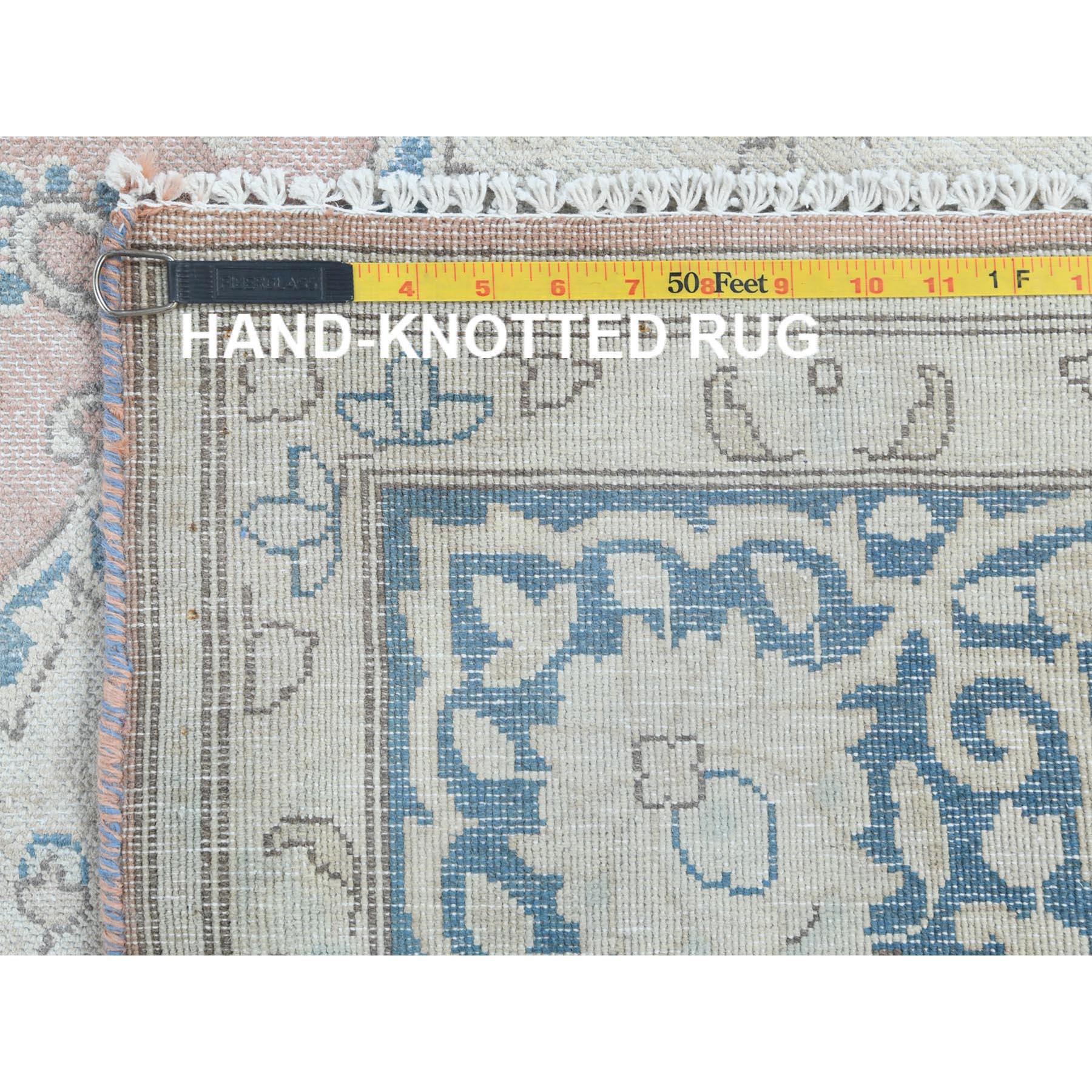 Lana Desgastada, Recortada Fina, Anudada a Mano, Rojo Desteñido, Alfombra Persa Kerman Vintage en venta 5