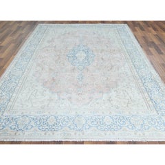 Hand-Knotted Vintage Rug, Worn Wool, Red and Blue, 7'0" x 10'4", 1960, Oriental