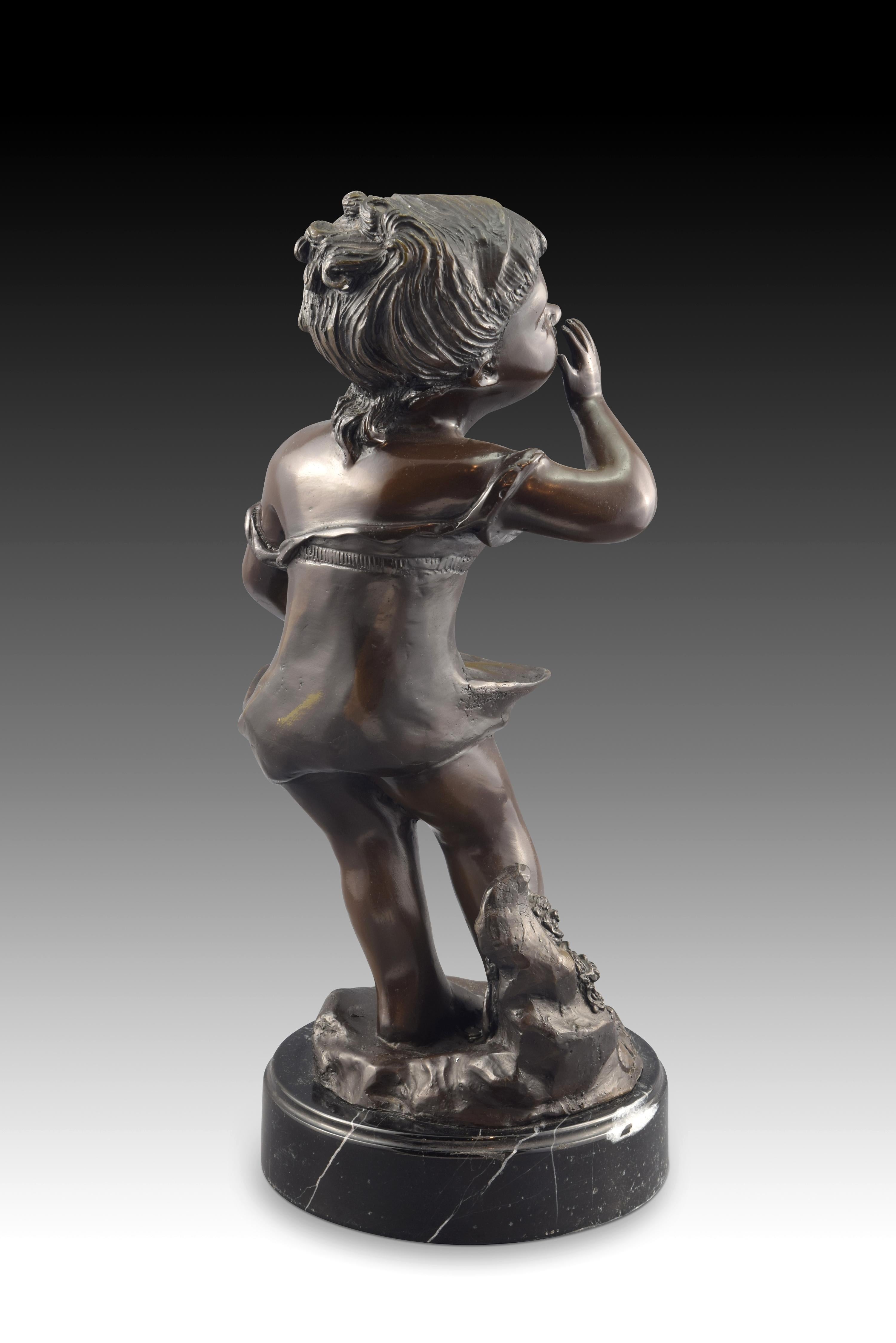Worried Child, Bronze, Marble In Good Condition For Sale In Madrid, ES