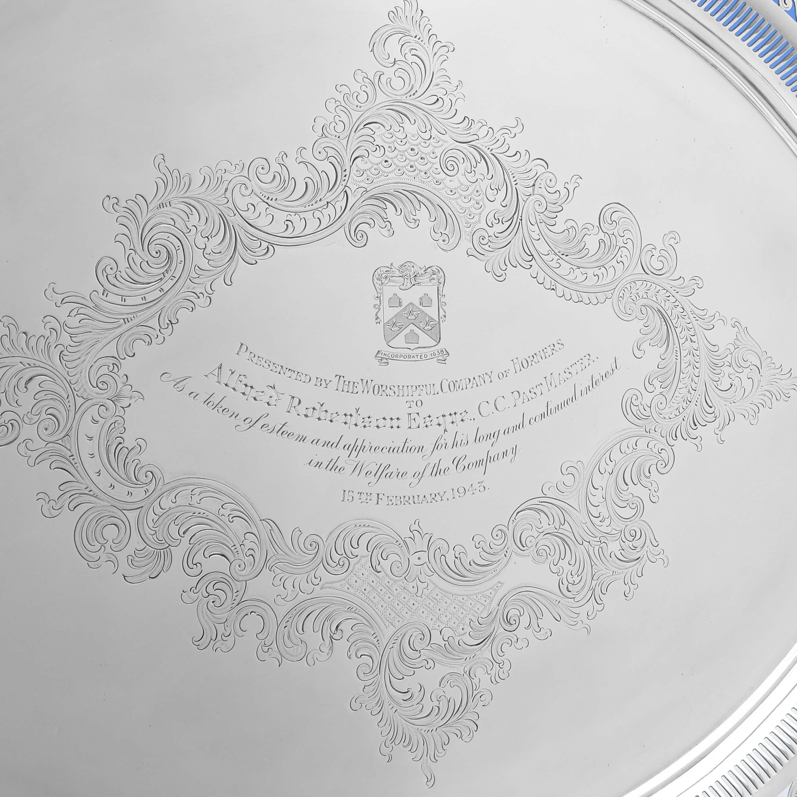 Edwardian Worshipful Company of Horners, Presentation Tray, Antique Sterling Silver, 1904 For Sale
