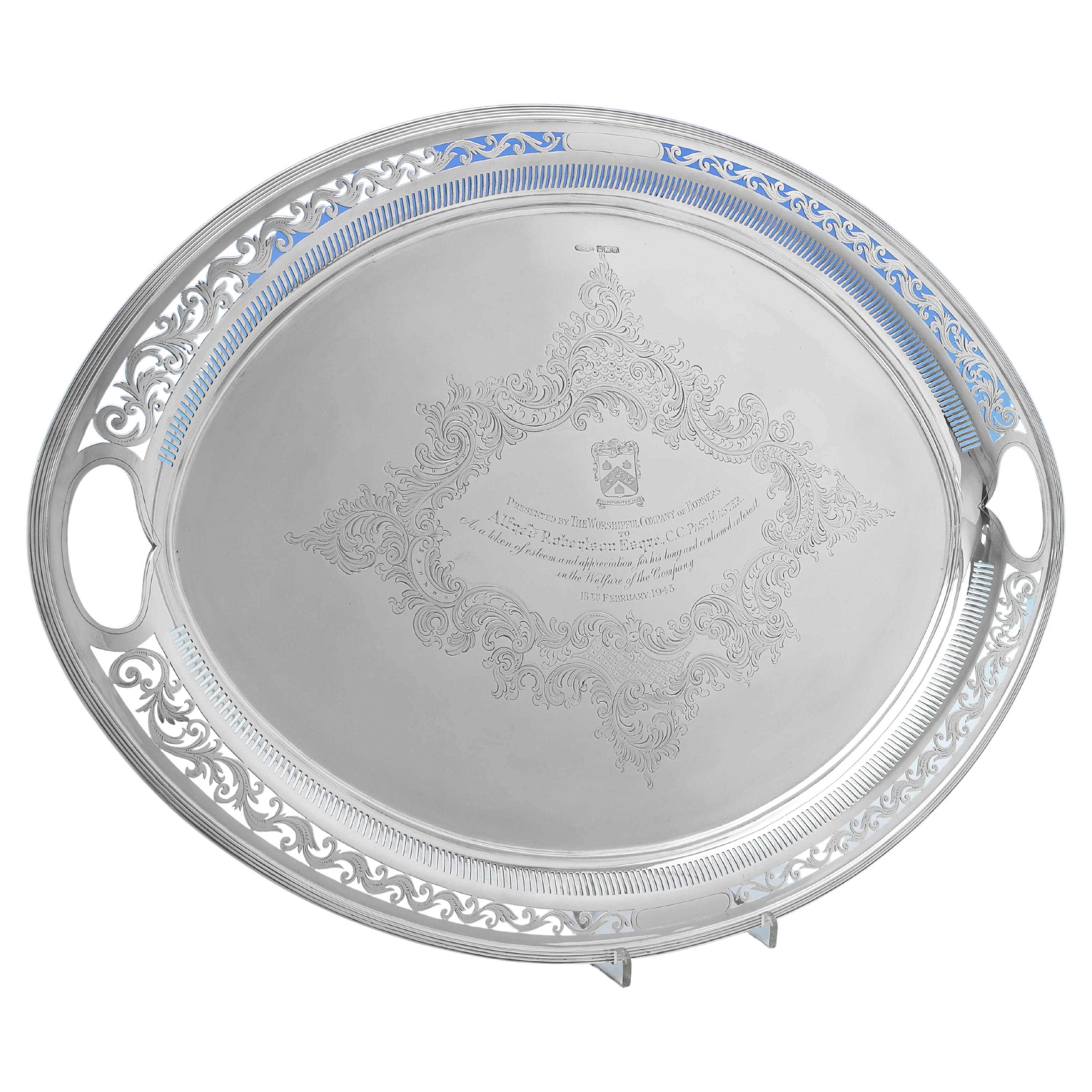 Worshipful Company of Horners, Presentation Tray, Antique Sterling Silver, 1904