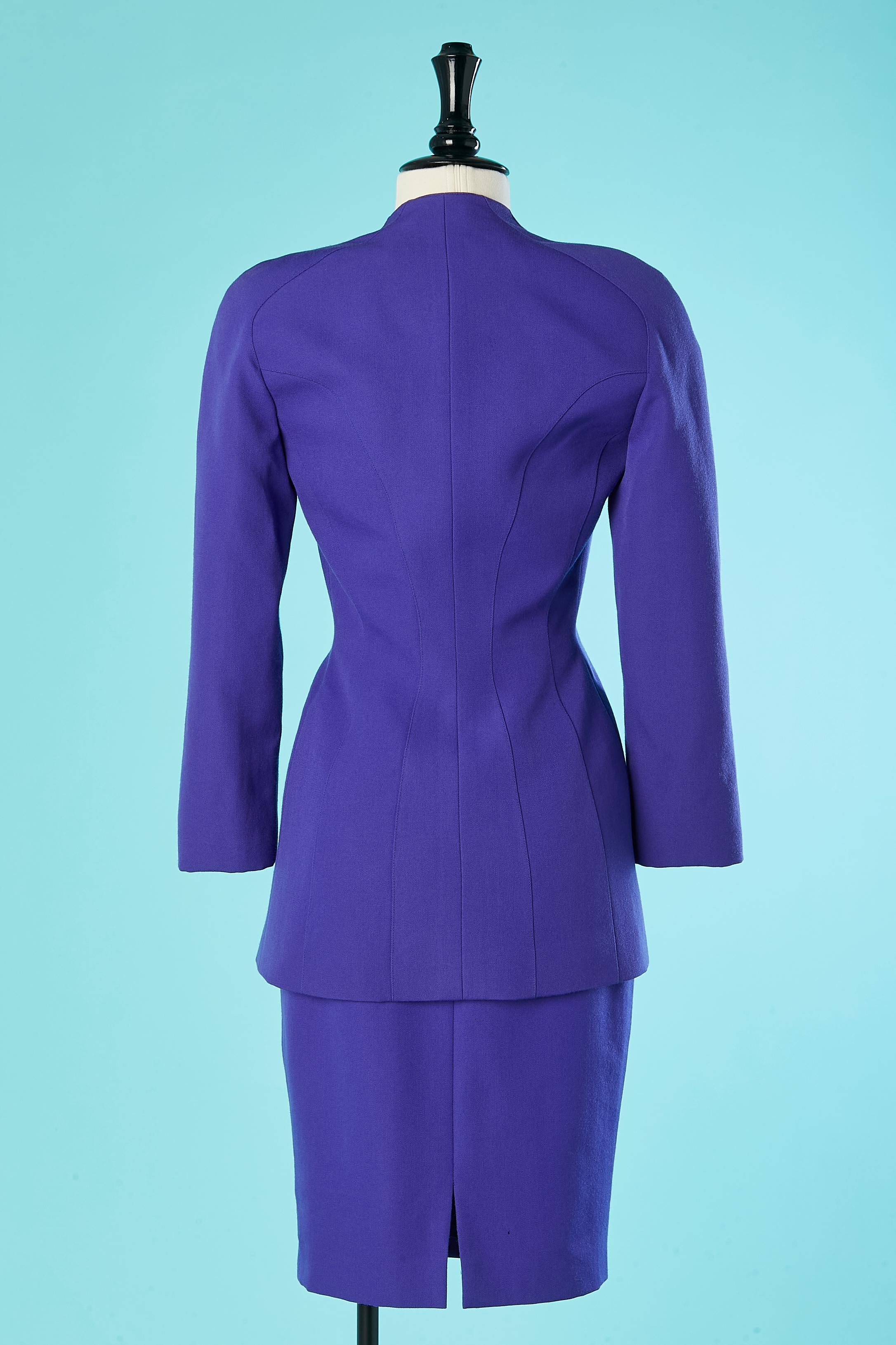Worsted wool purple skirt suit with branded metallic snap Mugler  For Sale 1