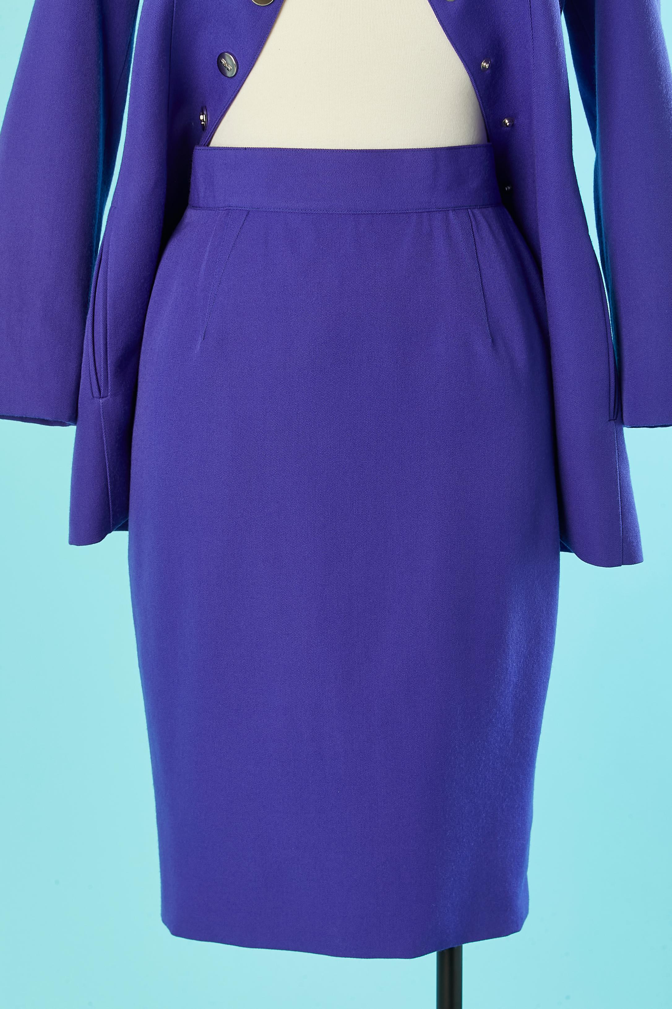 Worsted wool purple skirt suit with branded metallic snap Mugler  For Sale 2