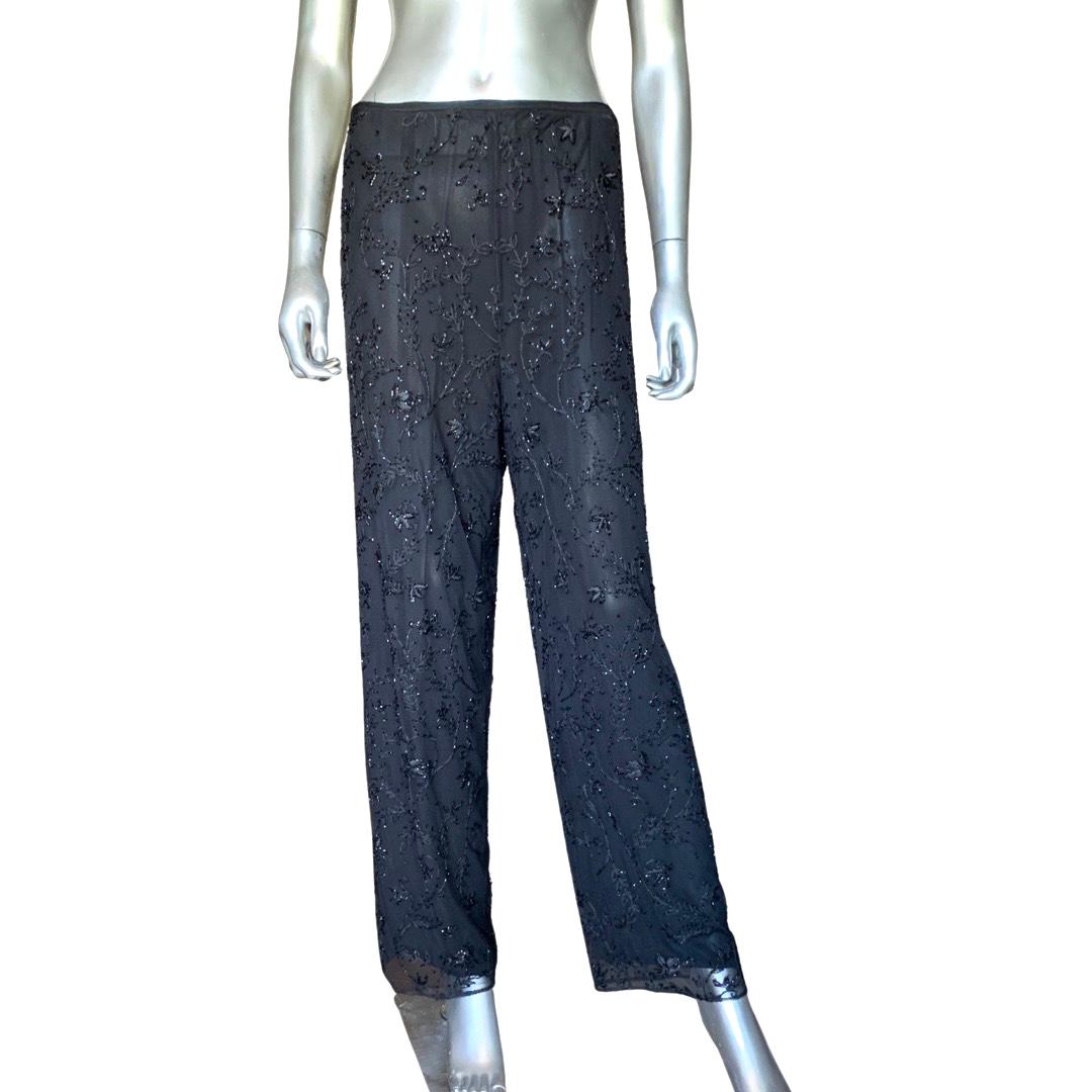 Worth New York Black Beaded/Sequin Chiffon Pants Size 16 For Sale 4