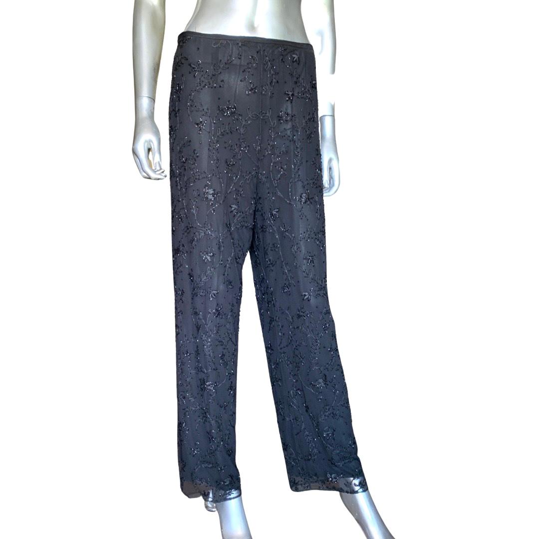 Worth New York Black Beaded/Sequin Chiffon Pants Size 16 For Sale 5