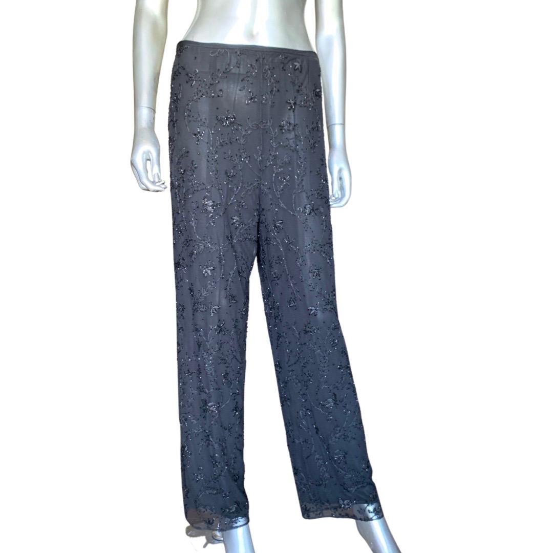 Worth New York Black Beaded/Sequin Chiffon Pants Size 16 For Sale 6