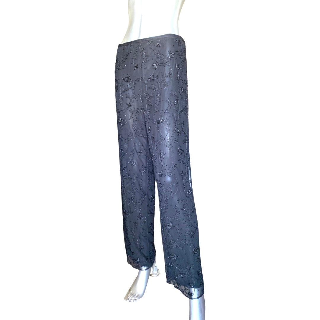 Worth New York Black Beaded/Sequin Chiffon Pants Size 16 For Sale 7