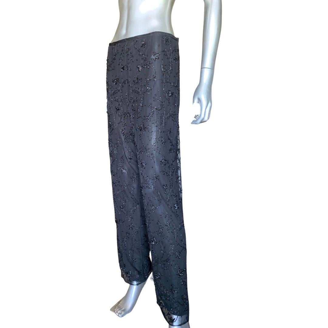 Worth New York Black Beaded/Sequin Chiffon Pants Size 16 For Sale 8
