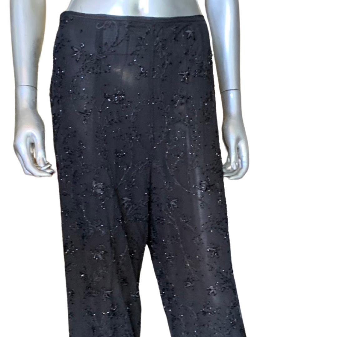 Worth New York Black Beaded/Sequin Chiffon Pants Size 16 For Sale 9