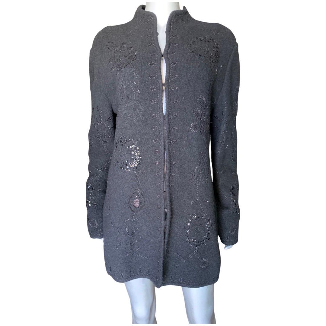 Women's Worth New York Black Embroidered and Sequin Embellished Knit Jacket, Size Large For Sale