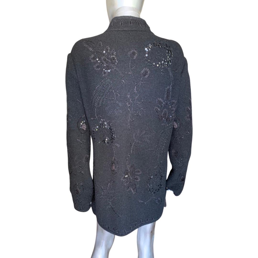 Worth New York Black Embroidered and Sequin Embellished Knit Jacket, Size Large For Sale 1