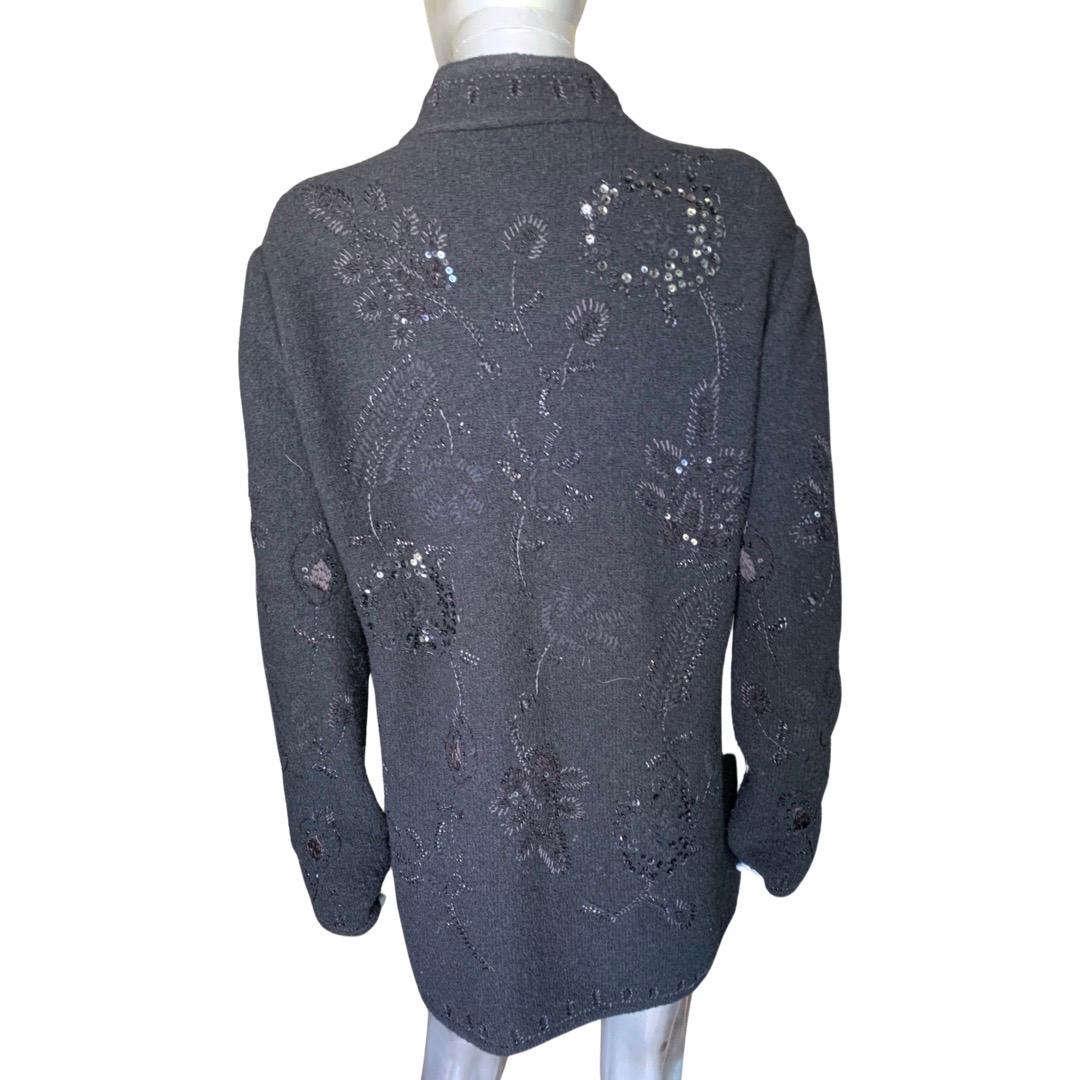 Worth New York Black Embroidered and Sequin Embellished Knit Jacket, Size Large For Sale 2