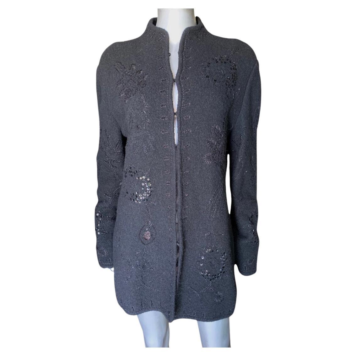 Worth New York Black Embroidered and Sequin Embellished Knit Jacket, Size Large For Sale
