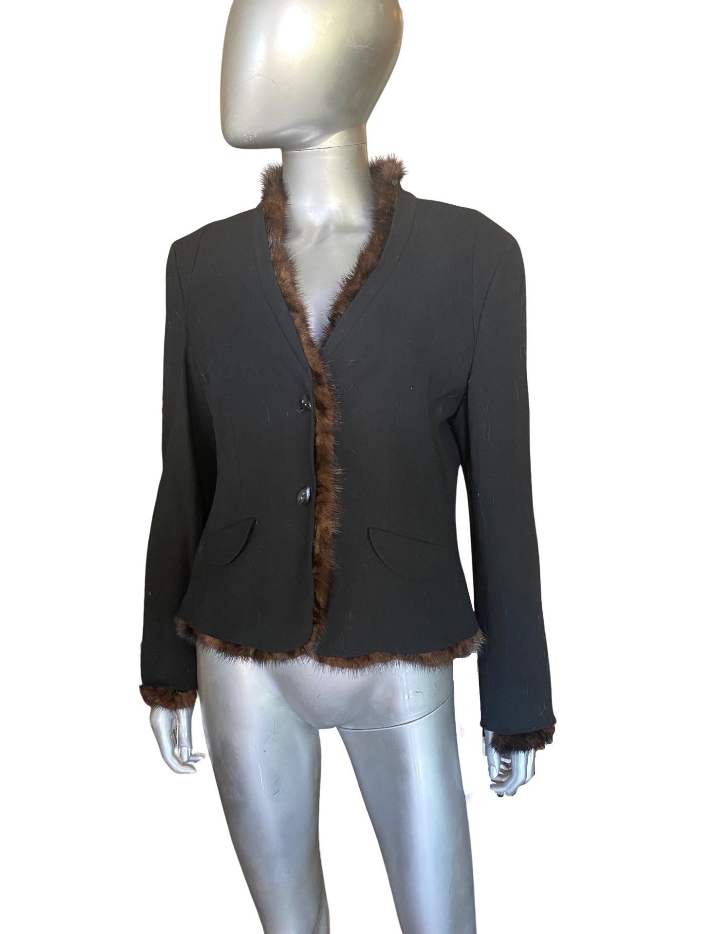 Worth New York CHIC! Black Wool Crepe Suit w/ Mink Trim Jacket Sz 12/14 For Sale 11