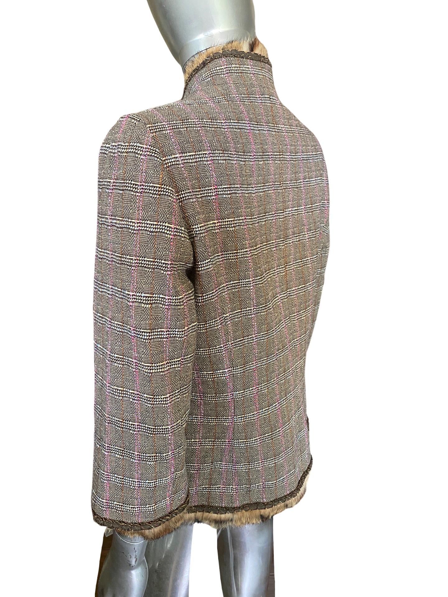 Worth New York Chic Brown/Lilac Plaid Suit w/  Fur Trim Jacket Size 10/12 For Sale 9