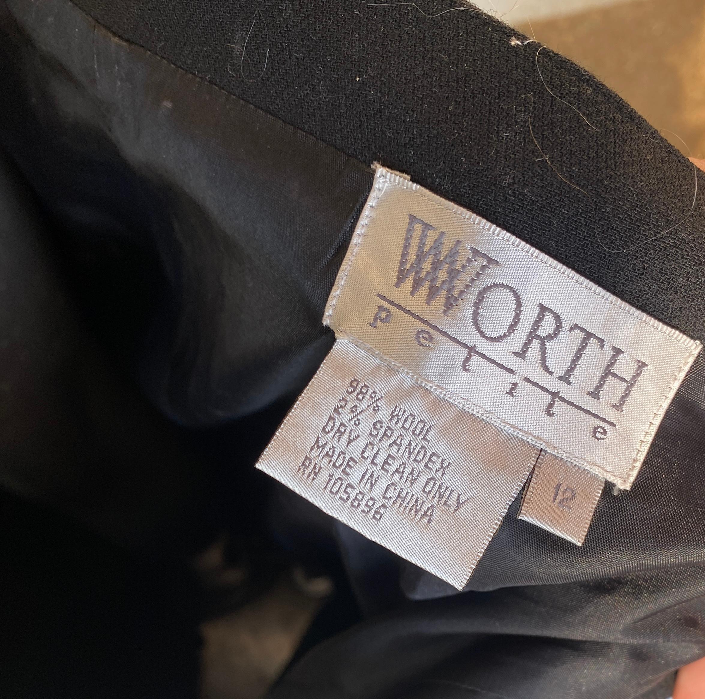 Worth New York CHIC! Black Wool Crepe Suit w/ Mink Trim Jacket Sz 12/14 For Sale 13