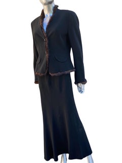 ¡Vale la pena Nueva York CHIC! Traje de crepé de lana negro con chaqueta de visón Sz 12/14