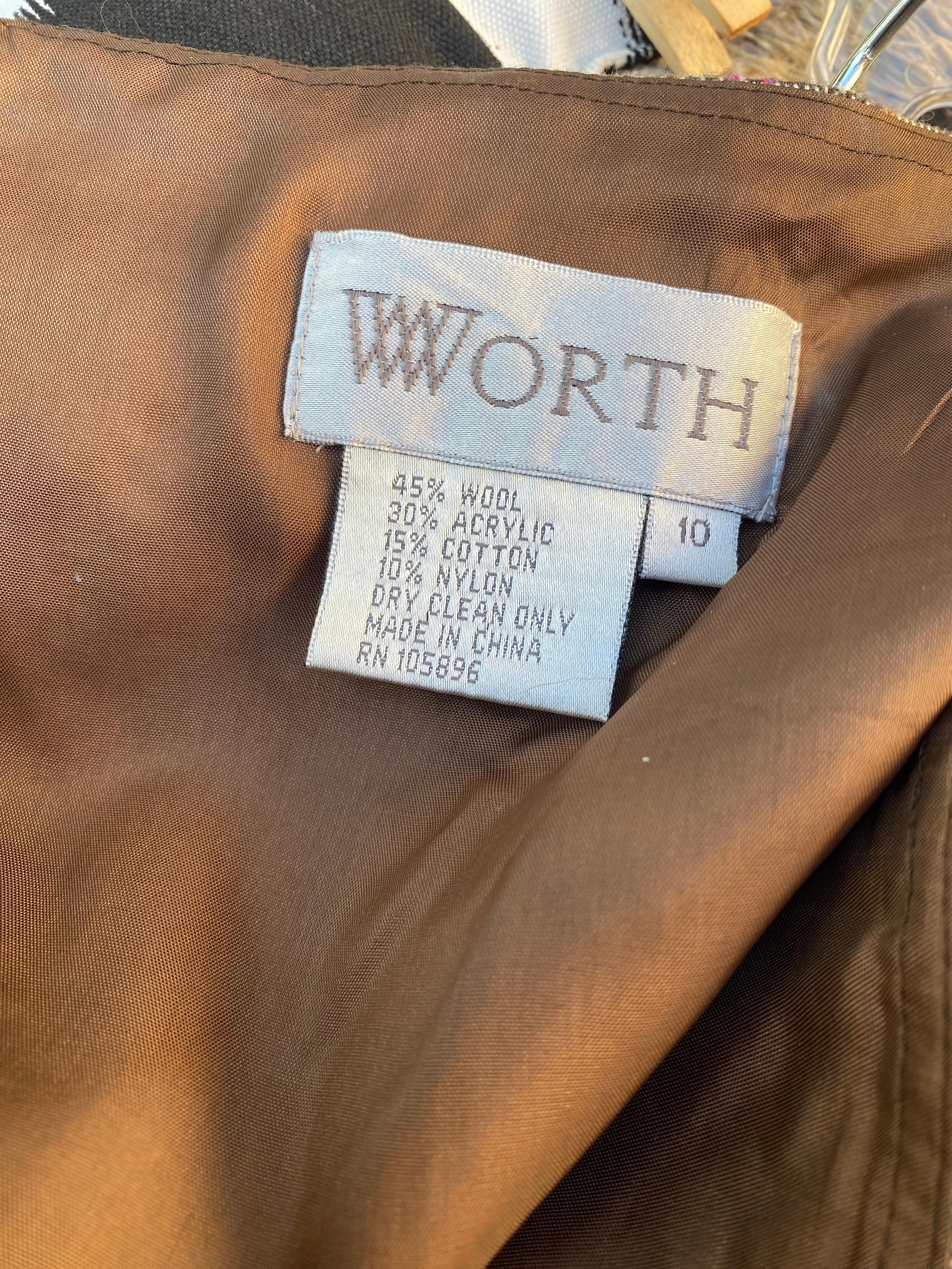 Worth New York Chic Brown/Lilac Plaid Suit w/  Fur Trim Jacket Size 10/12 For Sale 13