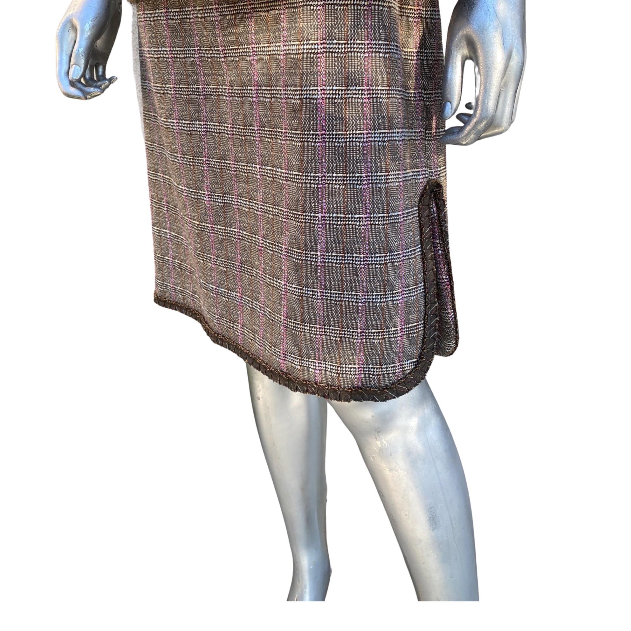 Worth New York Chic Brown/Lilac Plaid Suit w/  Fur Trim Jacket Size 10/12 For Sale 14
