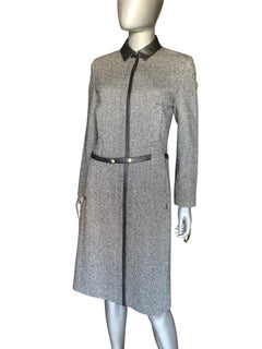 Worth New York Millitary - Robe manteau en soie/laine avec bordure en cuir noir - Taille 4