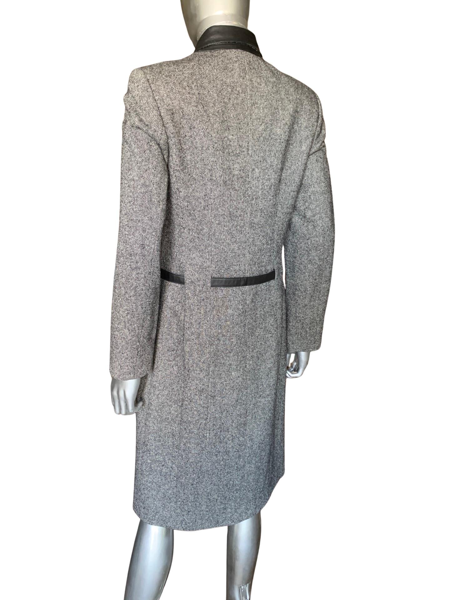 Worth New York Millitary Silk/Wool Coat Dress with Black Leather Trim Size 4 For Sale 2