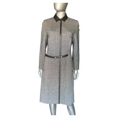 Worth New York Millitary Silk/Wool Coat Dress with Black Leather Trim Size 4
