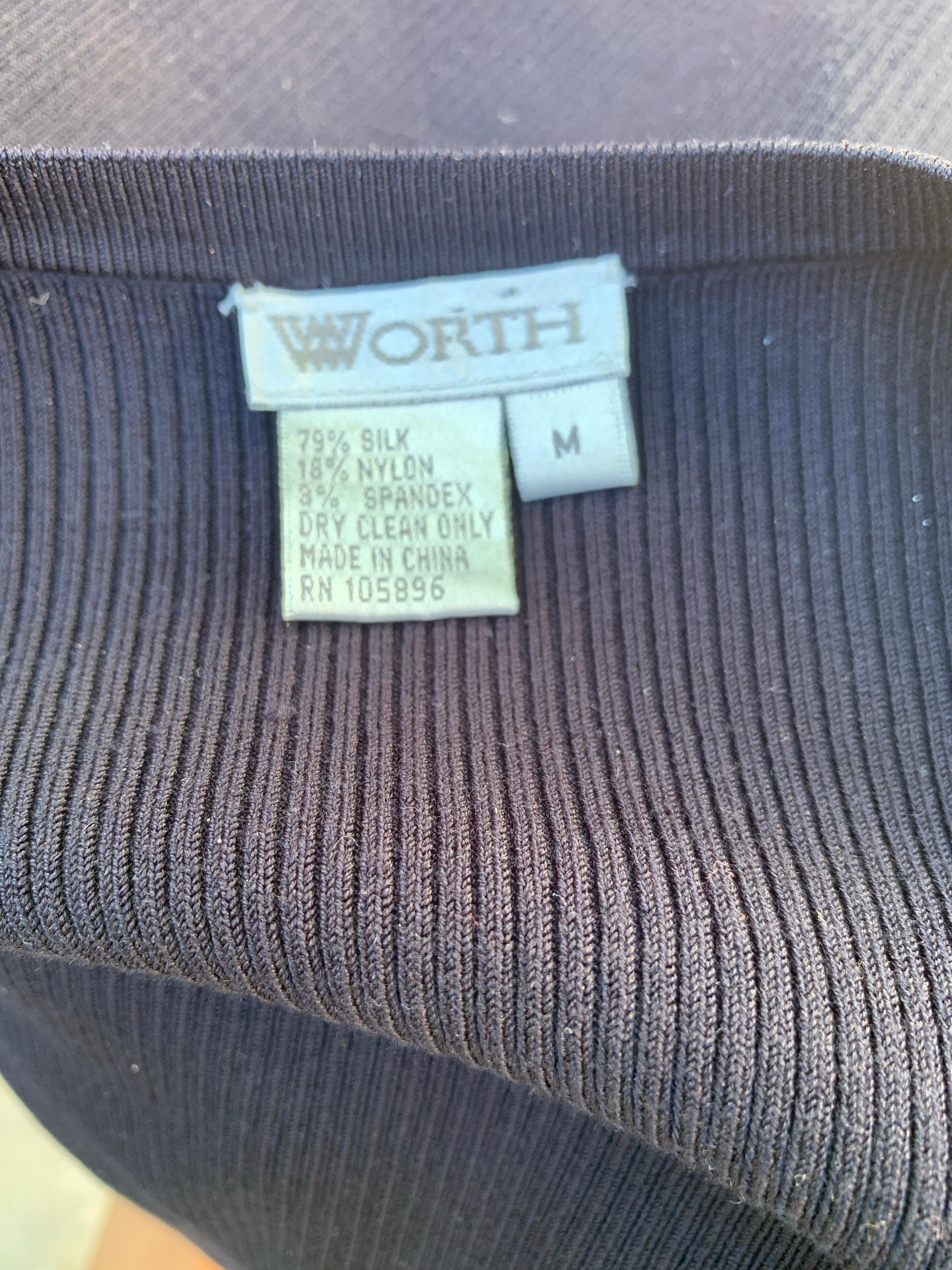 Worth NY 2 Piece Black Silk Sweater and Box Pleated Skirt Set Size 10/M For Sale 11