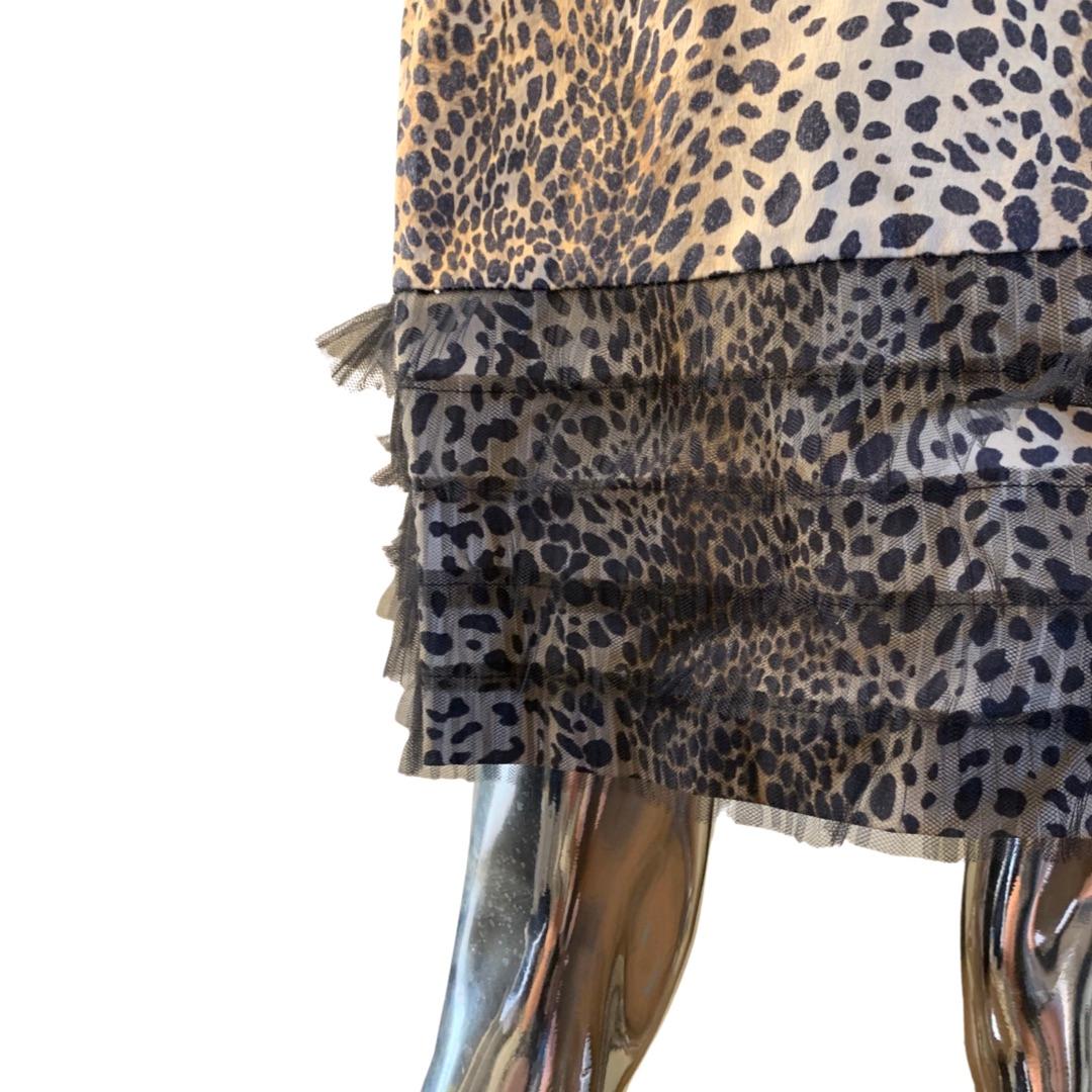 Women's Worth “W” Label Leopard Print Skirt with Pleated Net Ruffle Hem Size 6 For Sale