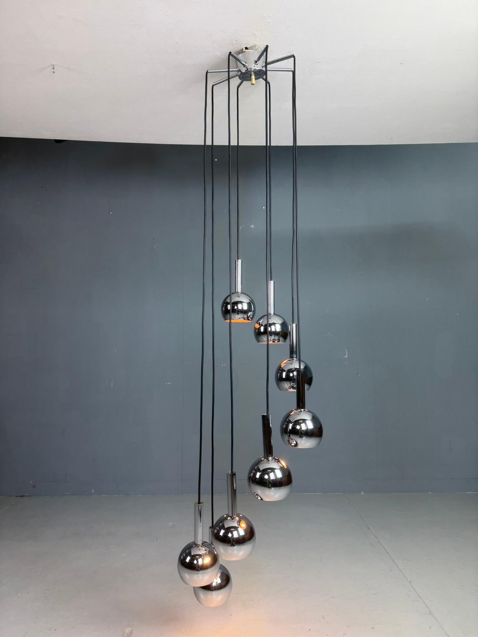 Wortmann & Filz cascade chandelier chroom, space age 1970s For Sale 9