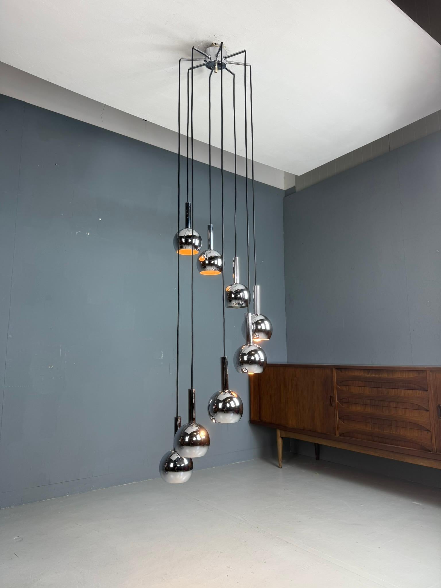 Mid-Century Modern Wortmann & Filz cascade chandelier chroom, space age 1970s For Sale