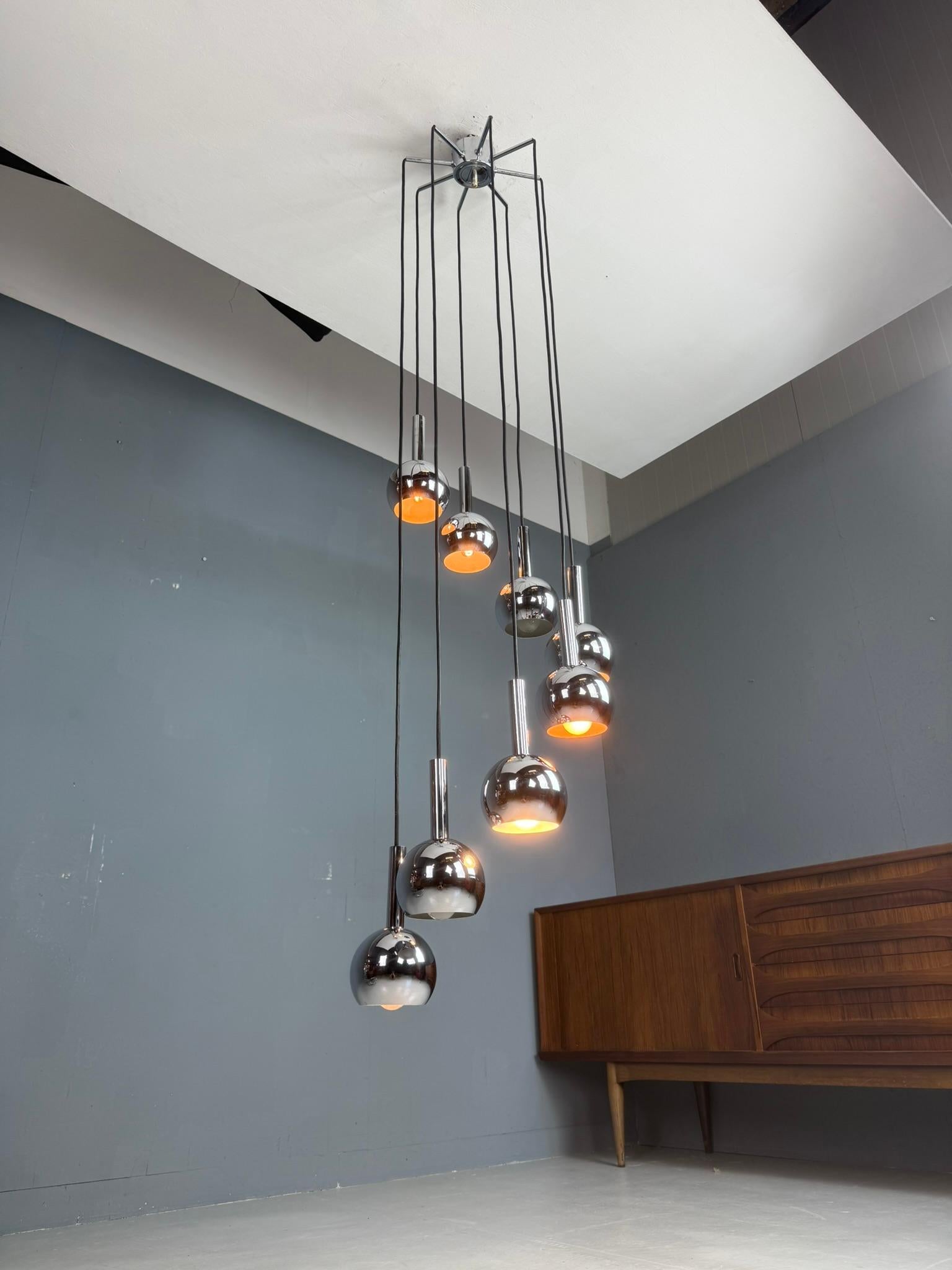 German Wortmann & Filz cascade chandelier chroom, space age 1970s For Sale