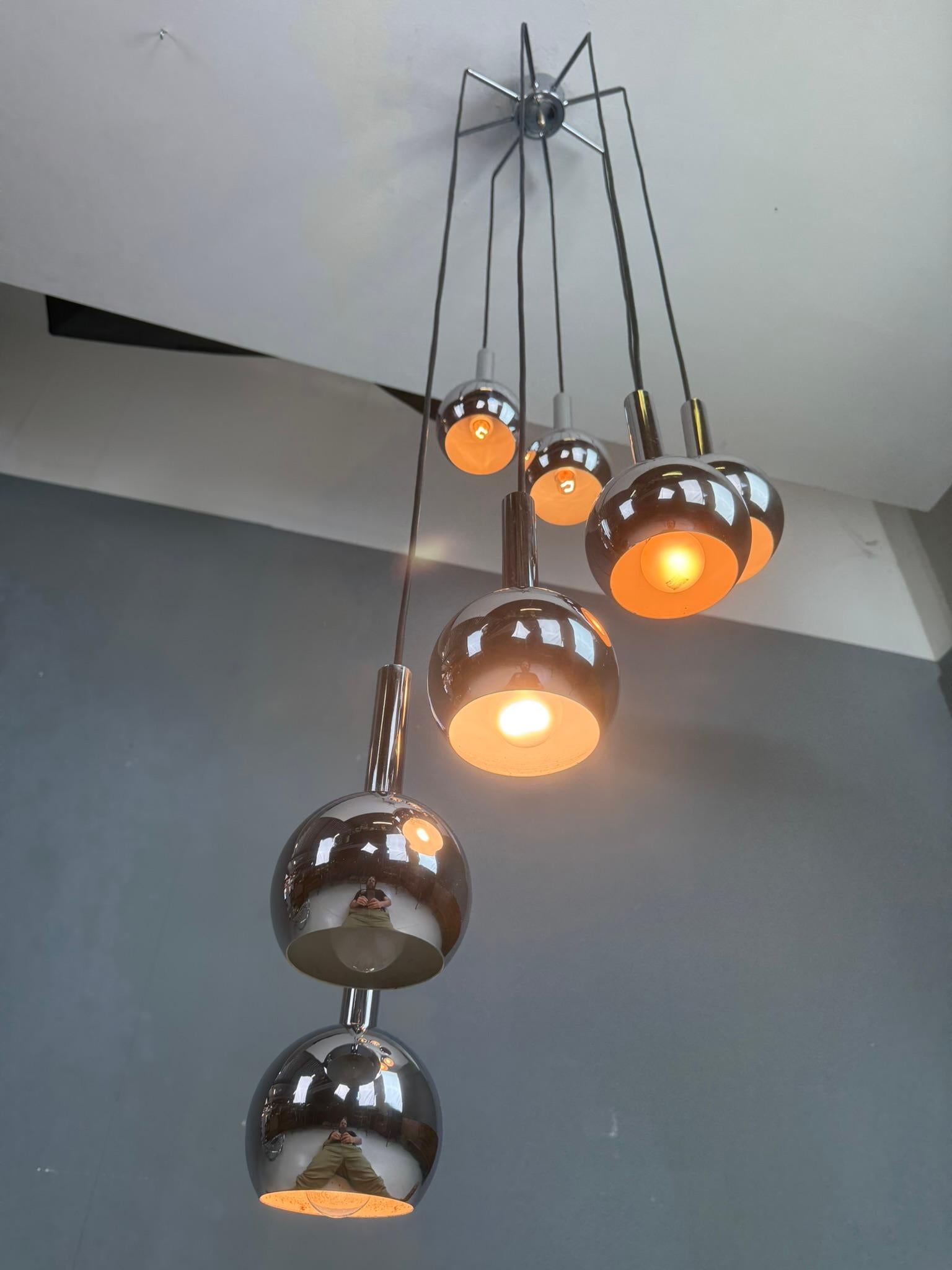 Metal Wortmann & Filz cascade chandelier chroom, space age 1970s For Sale
