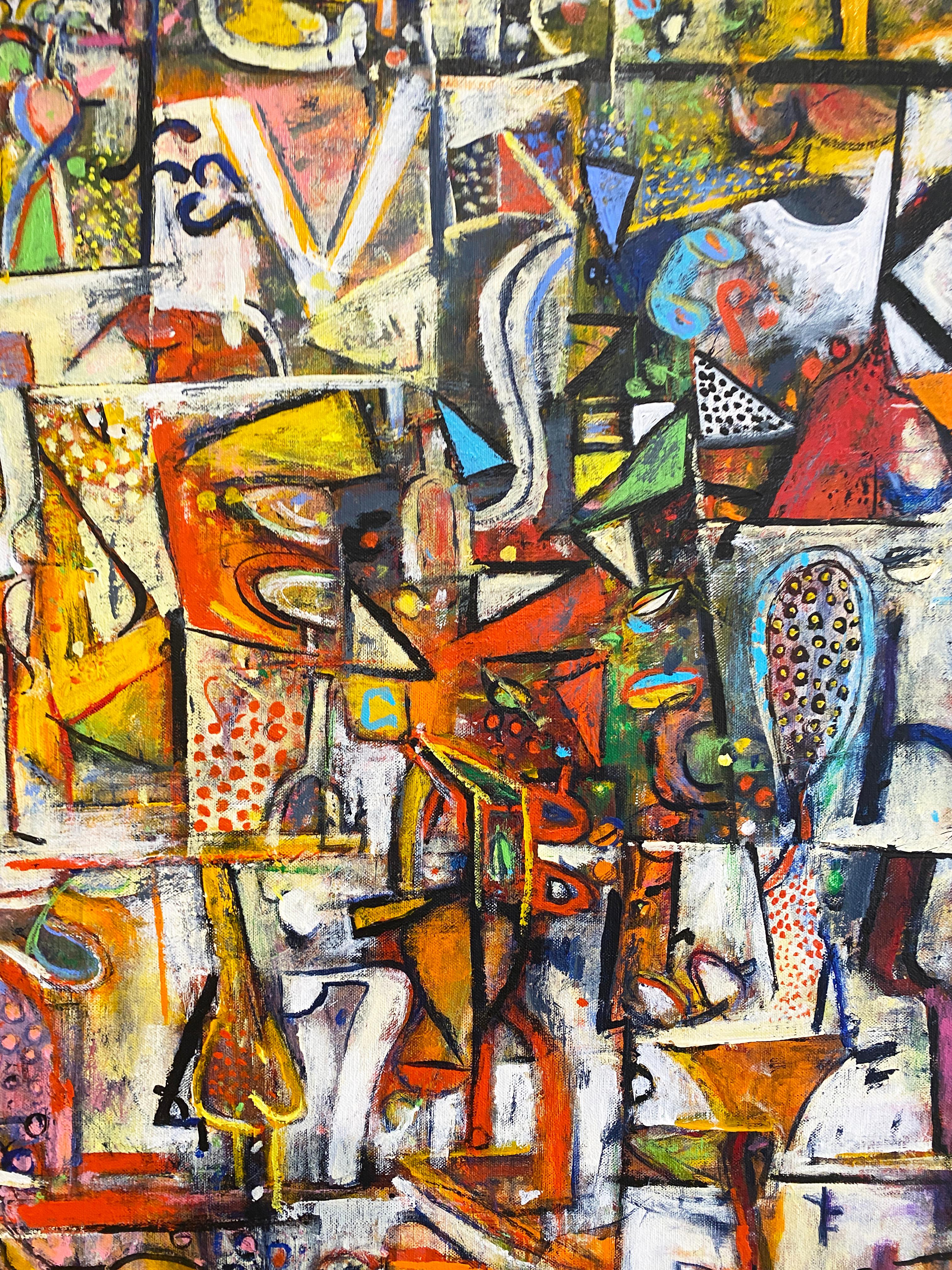 Semi-Abstract, Colorful Painting by African artist 'For the People' For Sale 3