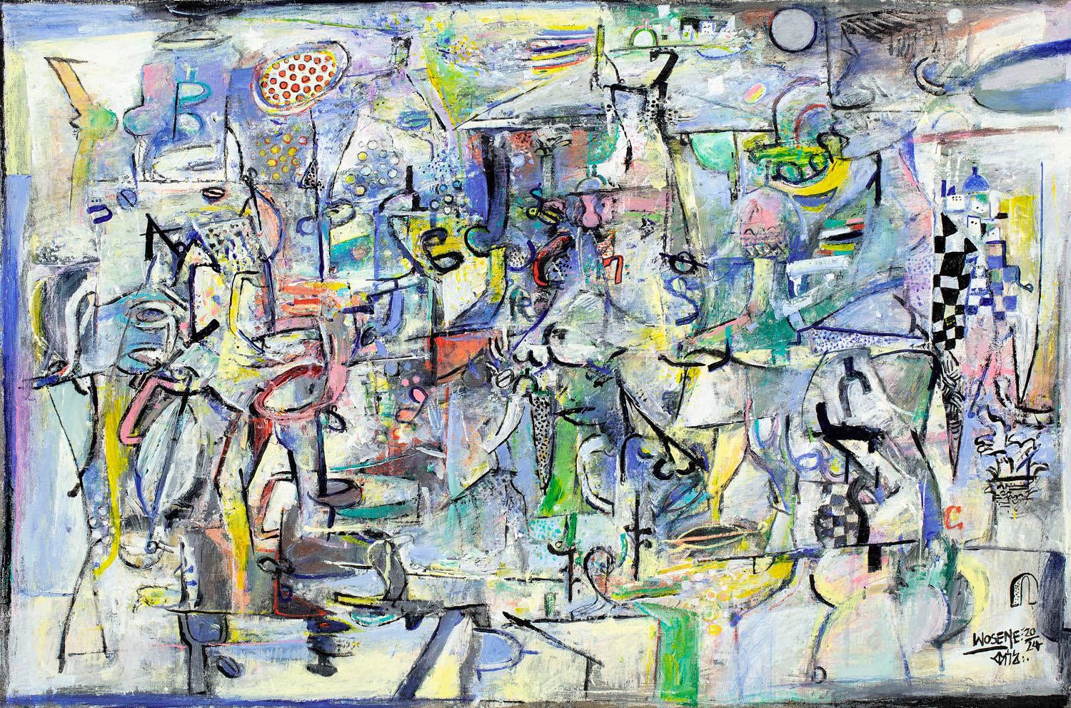 Wosene Kosrof Abstract Painting - Abstract, Vibrant, Colorful 'Santorini'