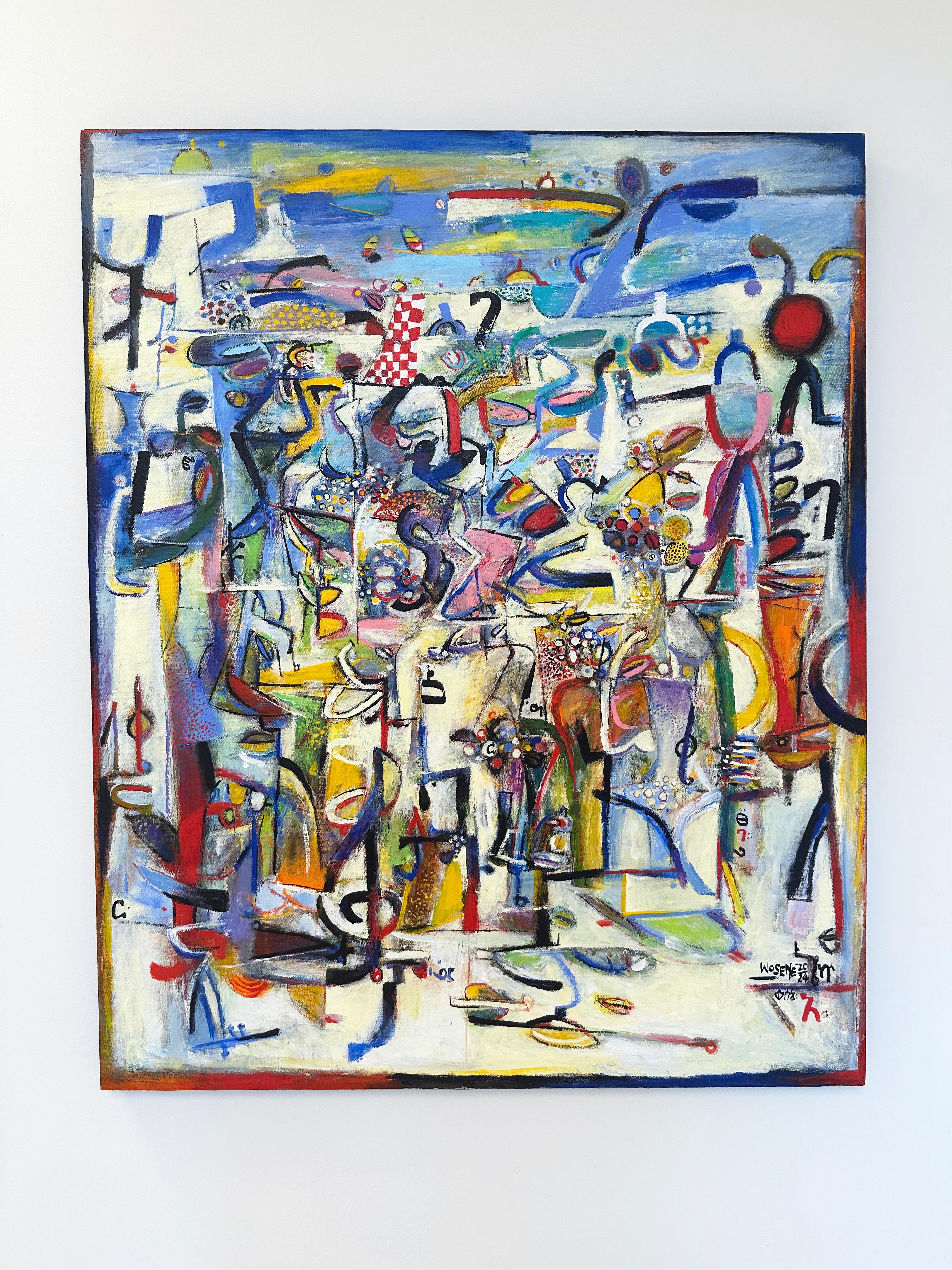 Colorful, Abstract, Acrylic Painting 'On the Road IV' by Wosene Kosrof 1