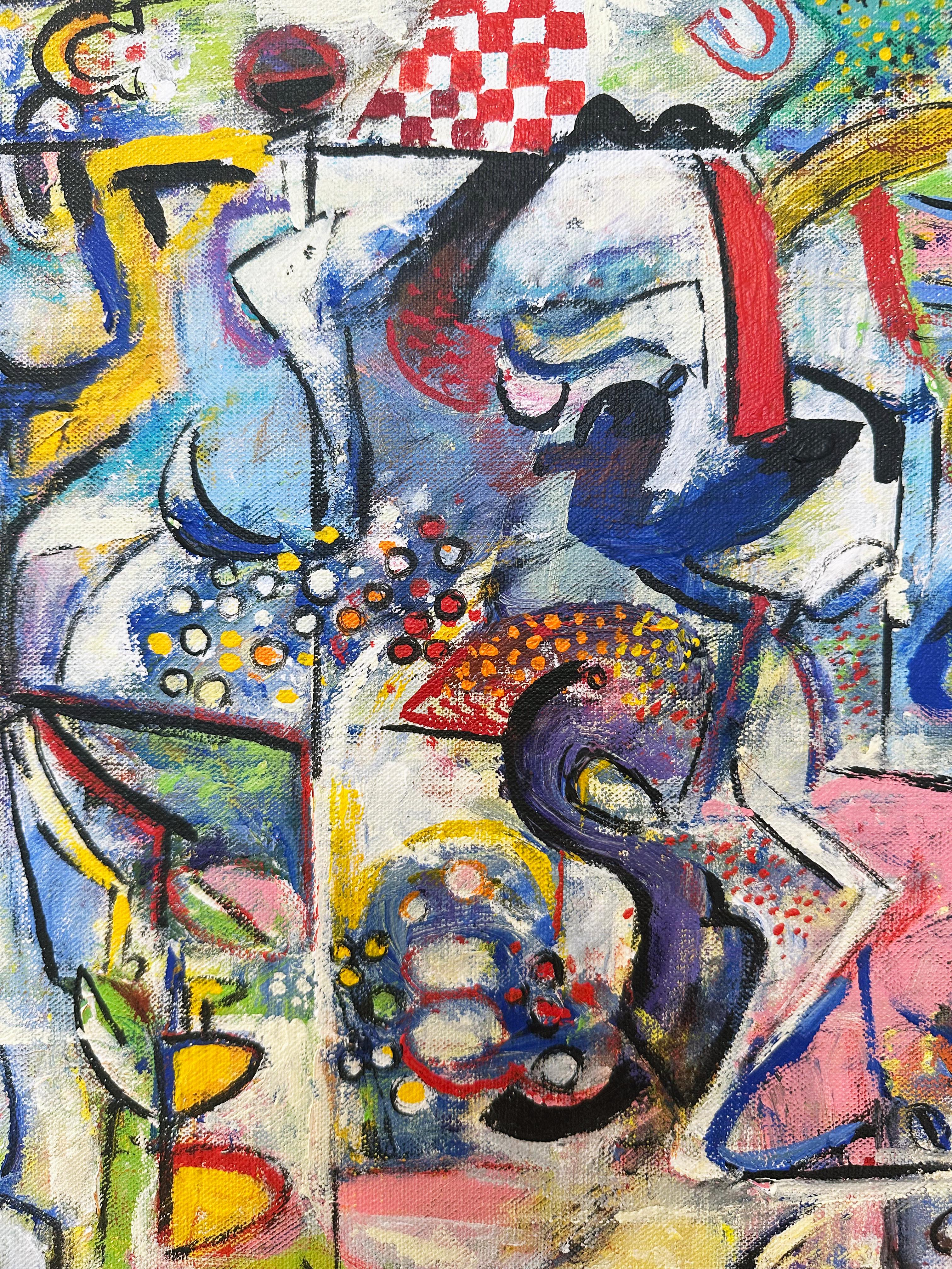 Colorful, Abstract, Acrylic Painting 'On the Road IV' by Wosene Kosrof 4