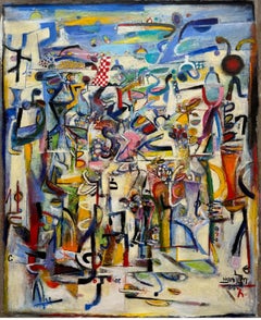 Colorful, Abstract, Acrylic Painting 'On the Road IV' by Wosene Kosrof