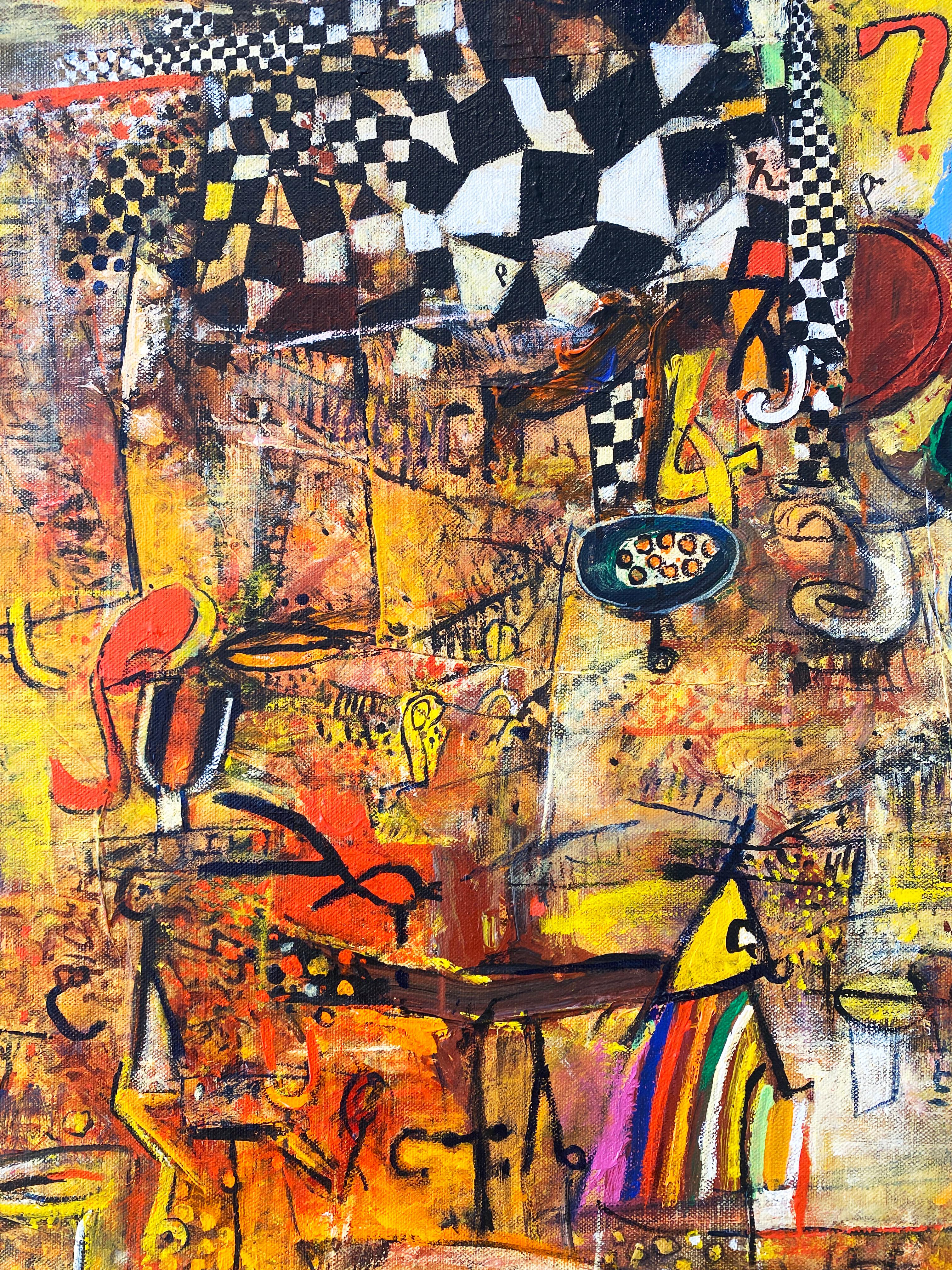 Semi-Abstract, Colorful Painting by African artist 'Central Park' - Brown Abstract Painting by Wosene Kosrof