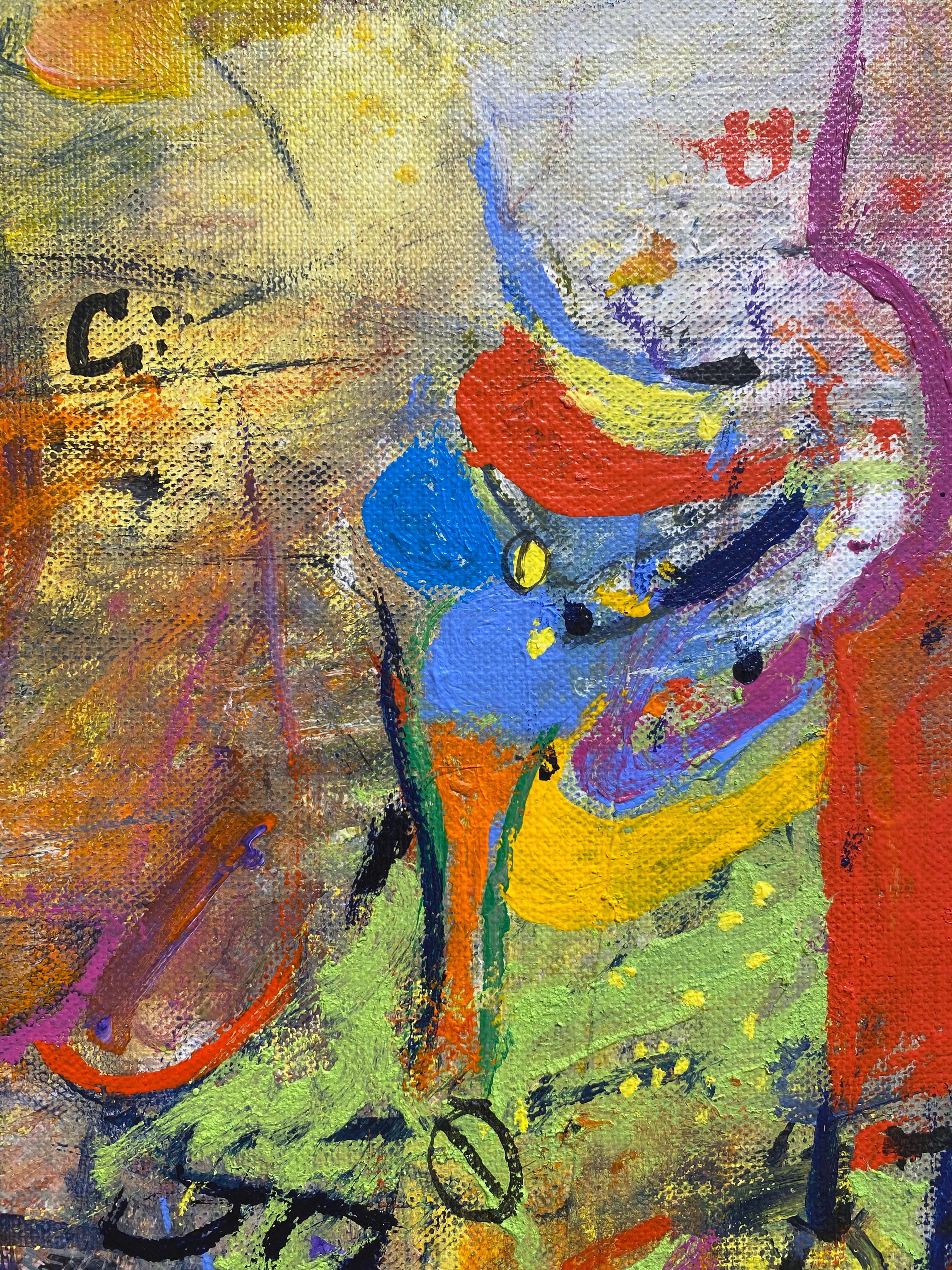 Semi-Abstract, Colorful Painting by African artist 'Dance With Me' For Sale 1