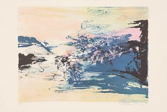 Untitled by Zao Wou-Ki, Original Abstract Lithograph, Blue, Black, Rose