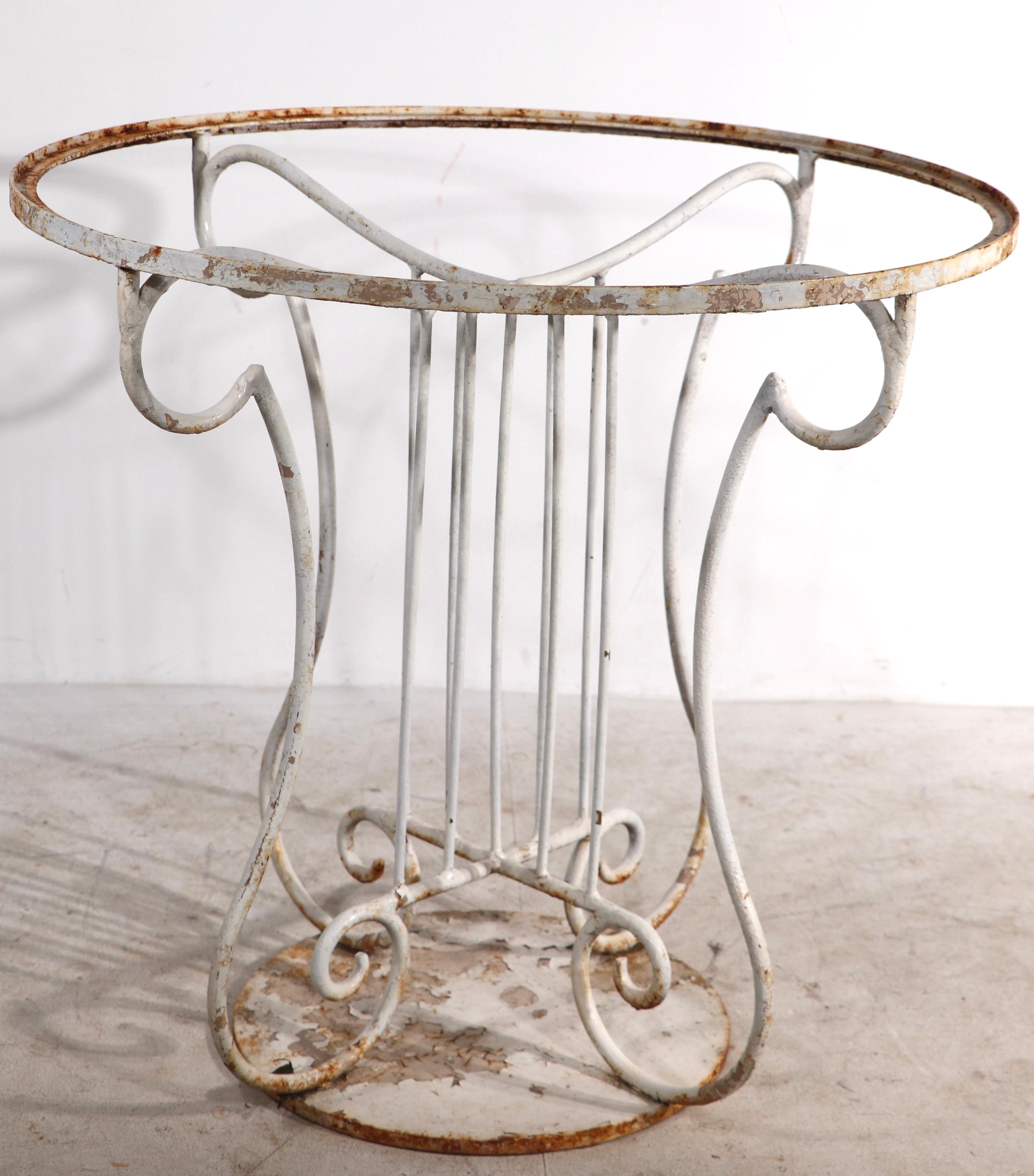 Art Deco Wought Iron Garden Patio Poolside Dining Center Table For Sale