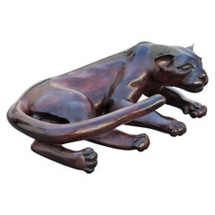 Wounaan Embera Cocobolo Wooden Cougar / Panther Sculpture by Eliciano Membache