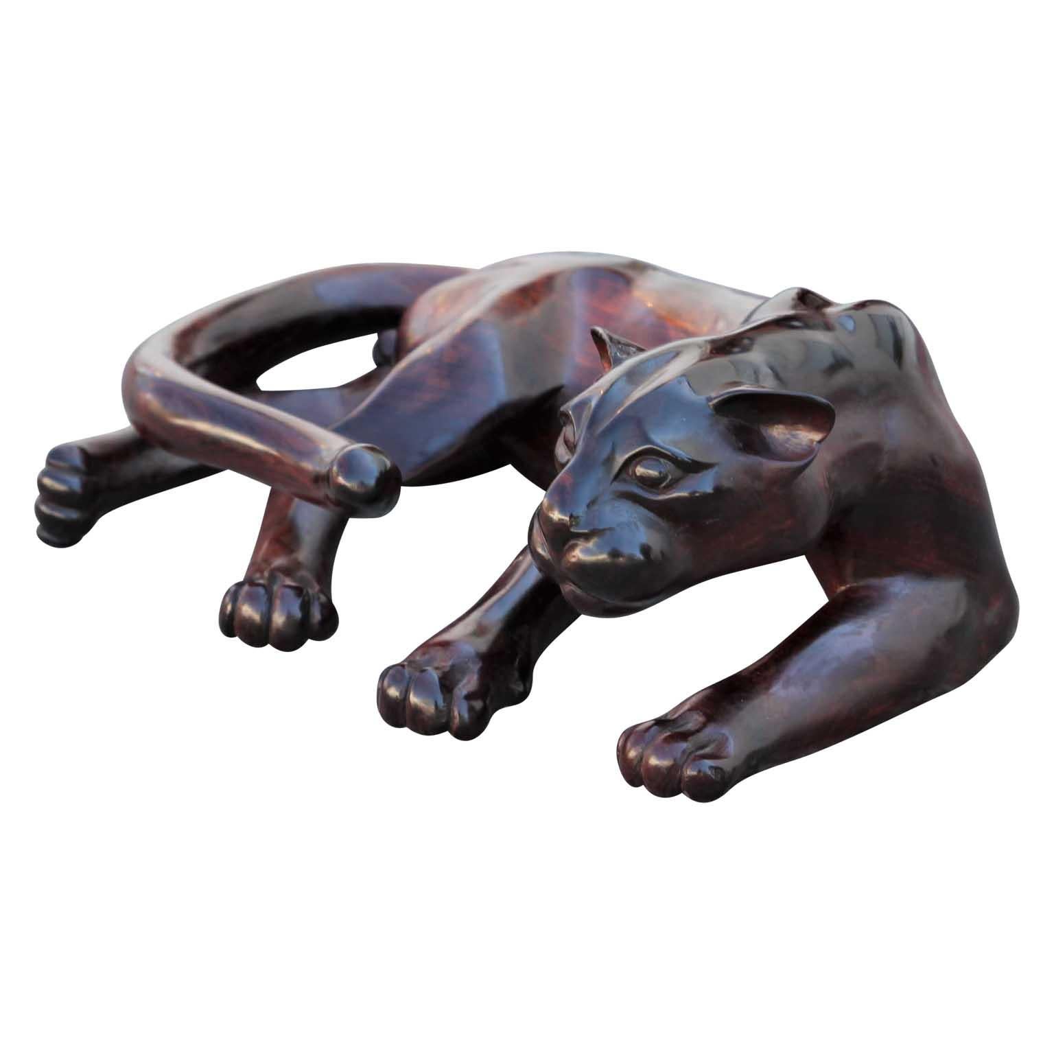 Folk Art Wounaan Embera Cocobolo Wooden Cougar / Panther Sculpture by Eliciano Membache