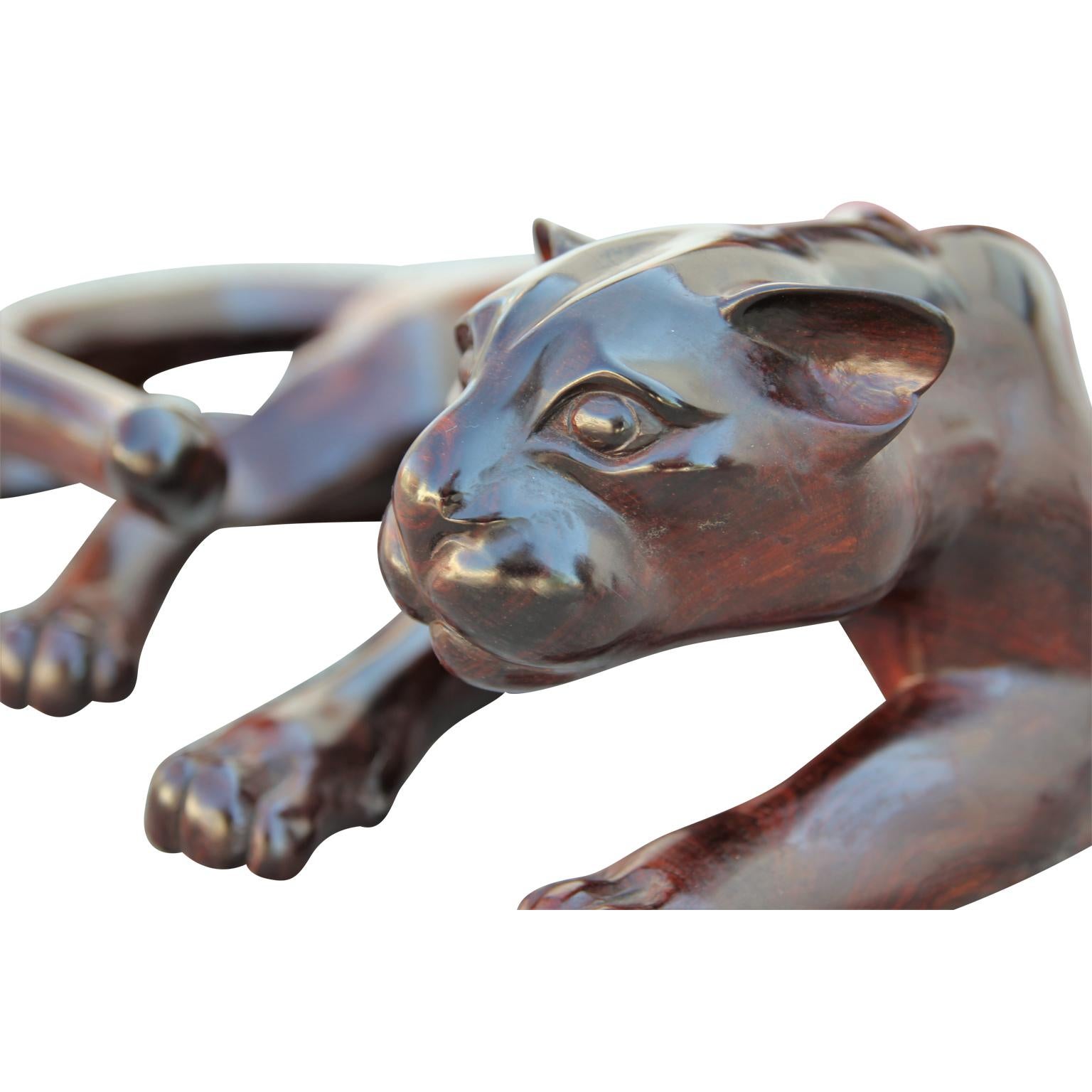 Panamanian Wounaan Embera Cocobolo Wooden Cougar / Panther Sculpture by Eliciano Membache