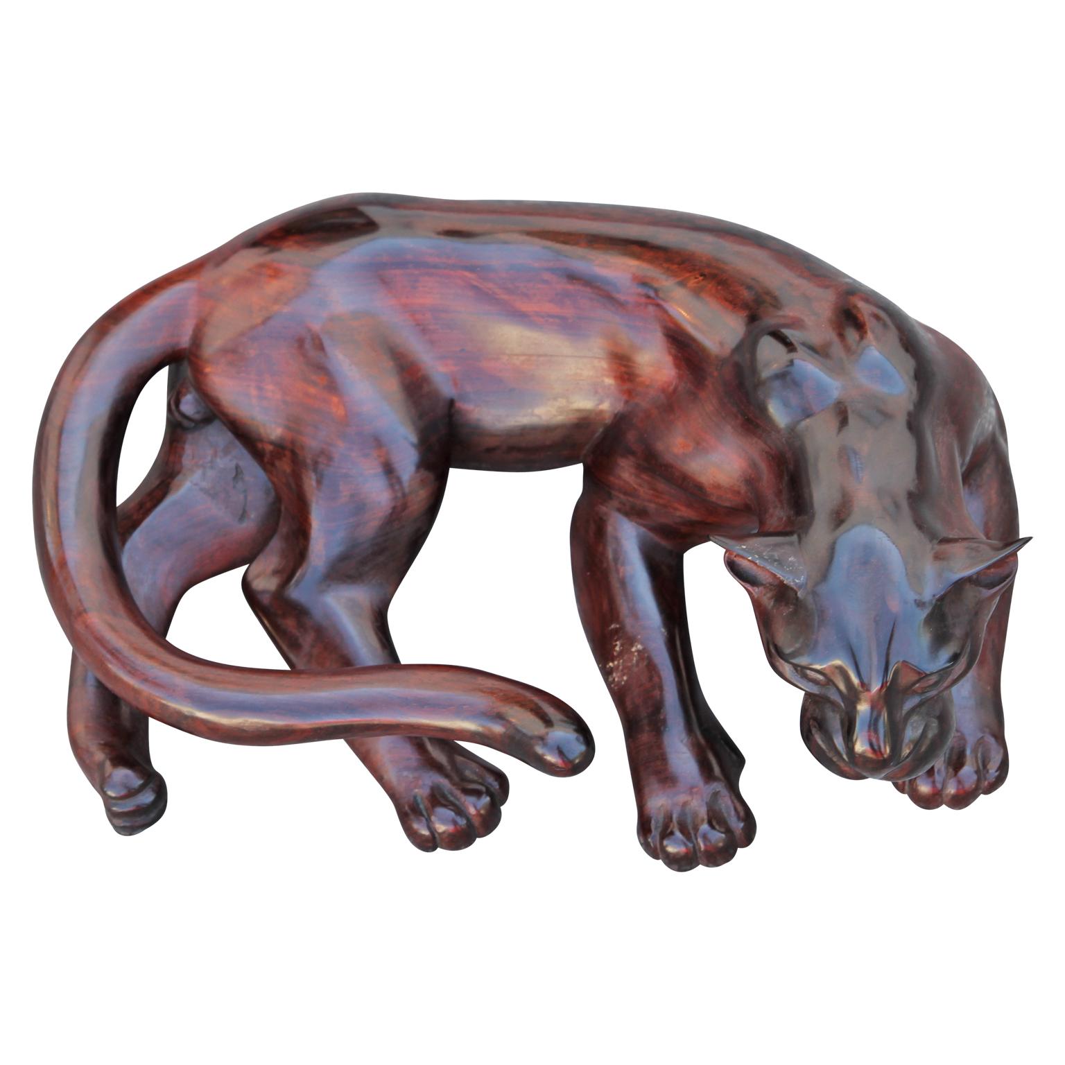 20th Century Wounaan Embera Cocobolo Wooden Cougar / Panther Sculpture by Eliciano Membache