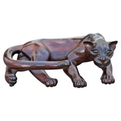 Wounaan Embera Cocobolo Wooden Cougar / Panther Sculpture by Eliciano Membache