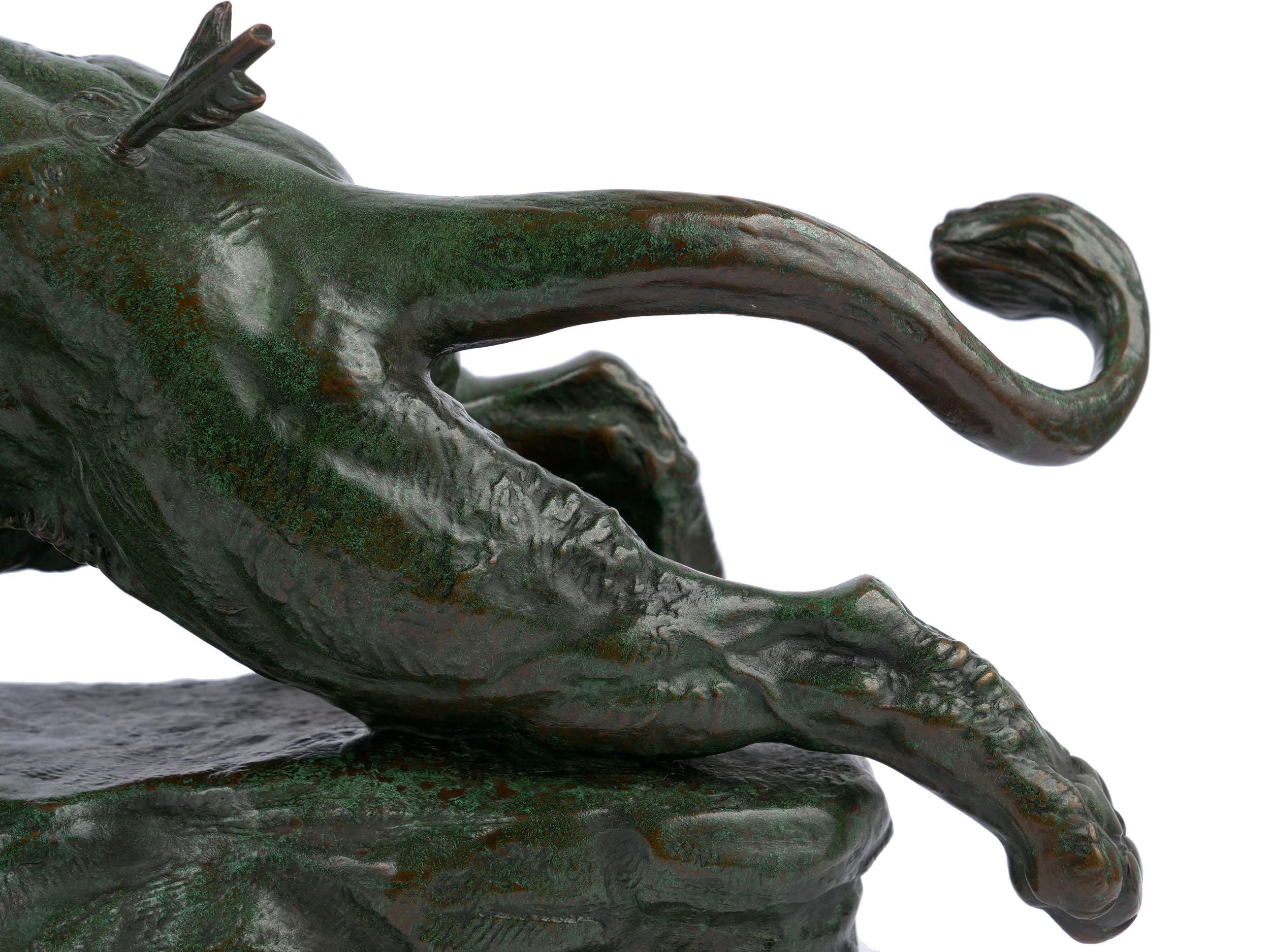 “Wounded Lioness” French Antique Bronze Sculpture by Charles Valton 1