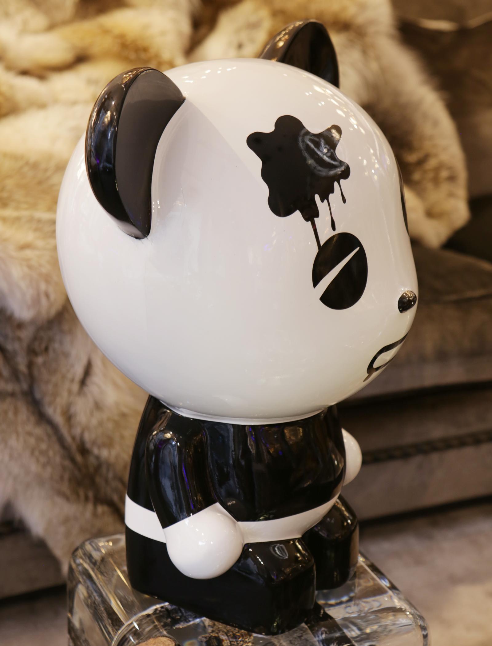 Lacquered Wounded Panda Sculpture by Jiji